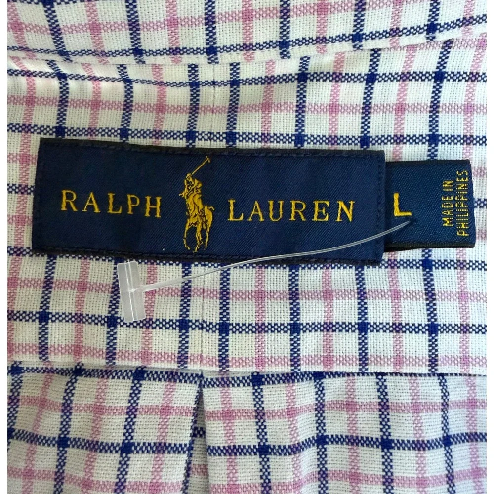 Polo Ralph Lauren Mens L Blue Pink Check Cotton Button Down Long Sleeve Shirt